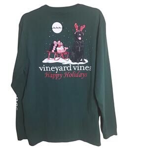 Vineyard Vines Unisex long sleeve Holiday Tee Sz. XL Green NWT Christ…
